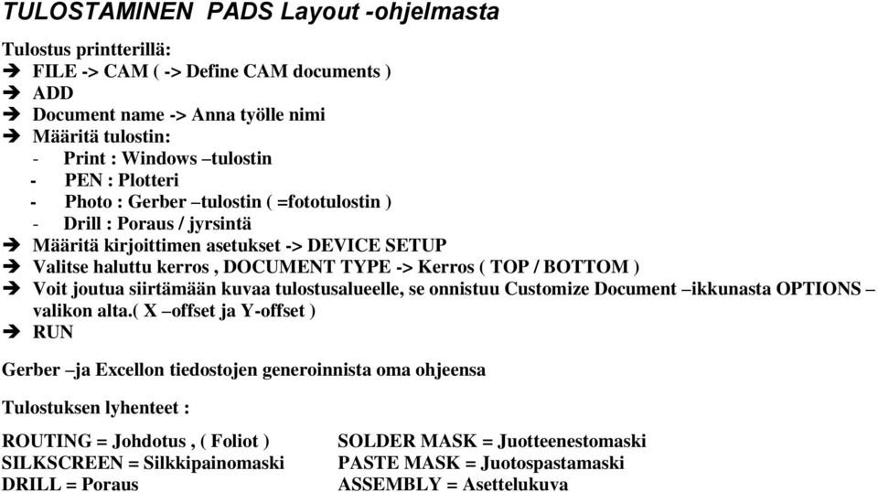 ) Voit joutua siirtämään kuvaa tulostusalueelle, se onnistuu Customize Document ikkunasta OPTIONS valikon alta.