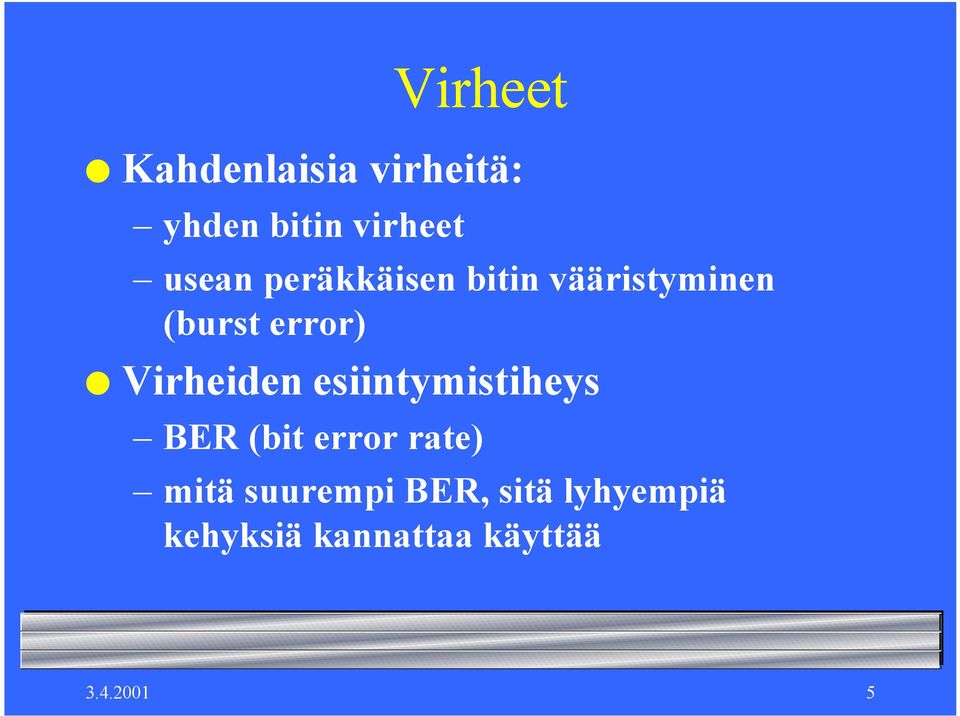 Virheiden esiintymistiheys BER (bit error rate) mitä