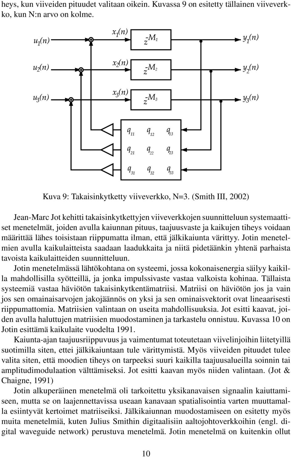 (Smith III, 00) Jean-Marc Jt kehitti takaisinkytkettyjen viiveverkkjen suunnitteluun systemaattiset menetelmät, jiden avulla kaiunnan pituus, taajuusvaste ja kaikujen tiheys vidaan määrittää lähes