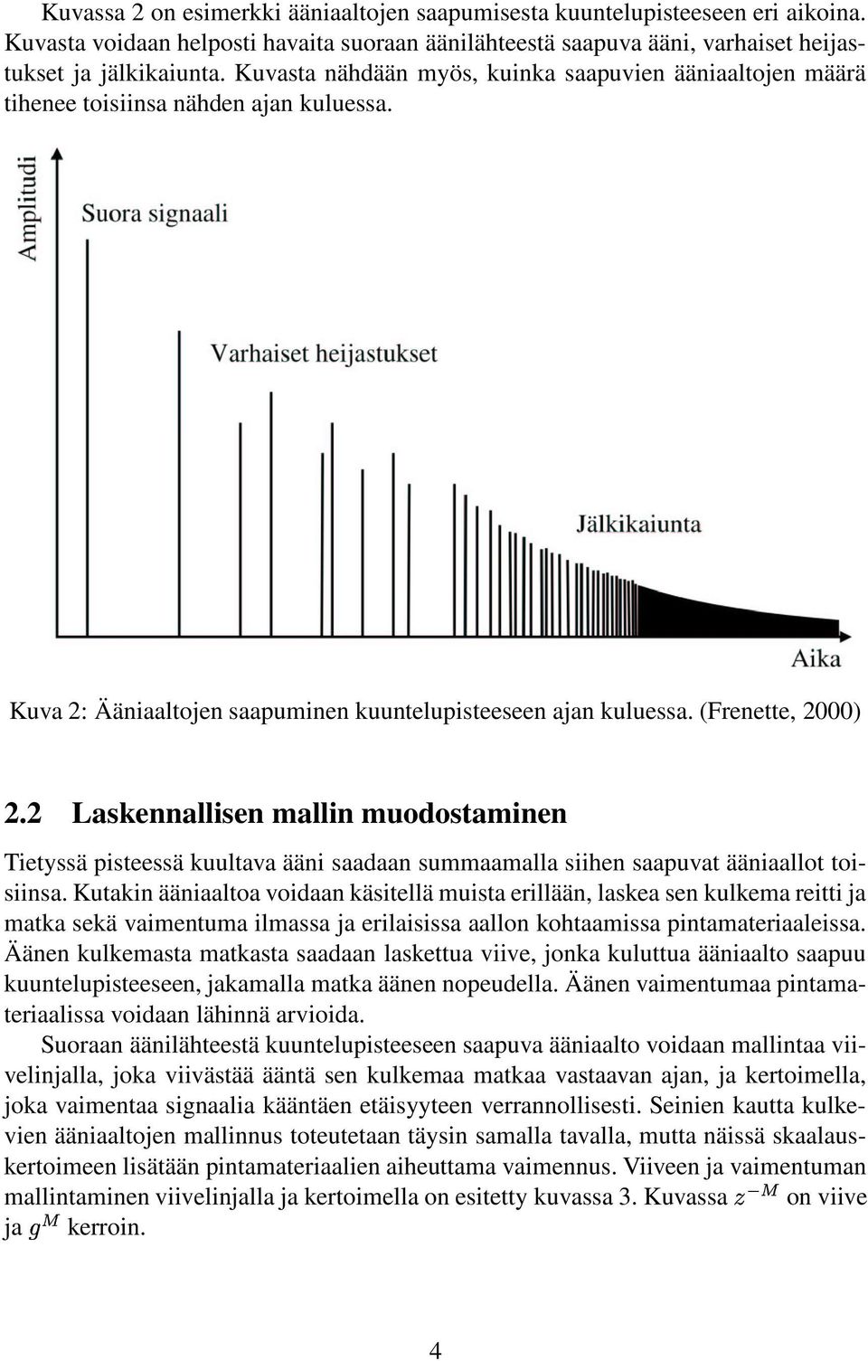 Laskennallisen mallin mudstaminen Tietyssä pisteessä kuultava ääni saadaan summaamalla siihen saapuvat ääniaallt tisiinsa.