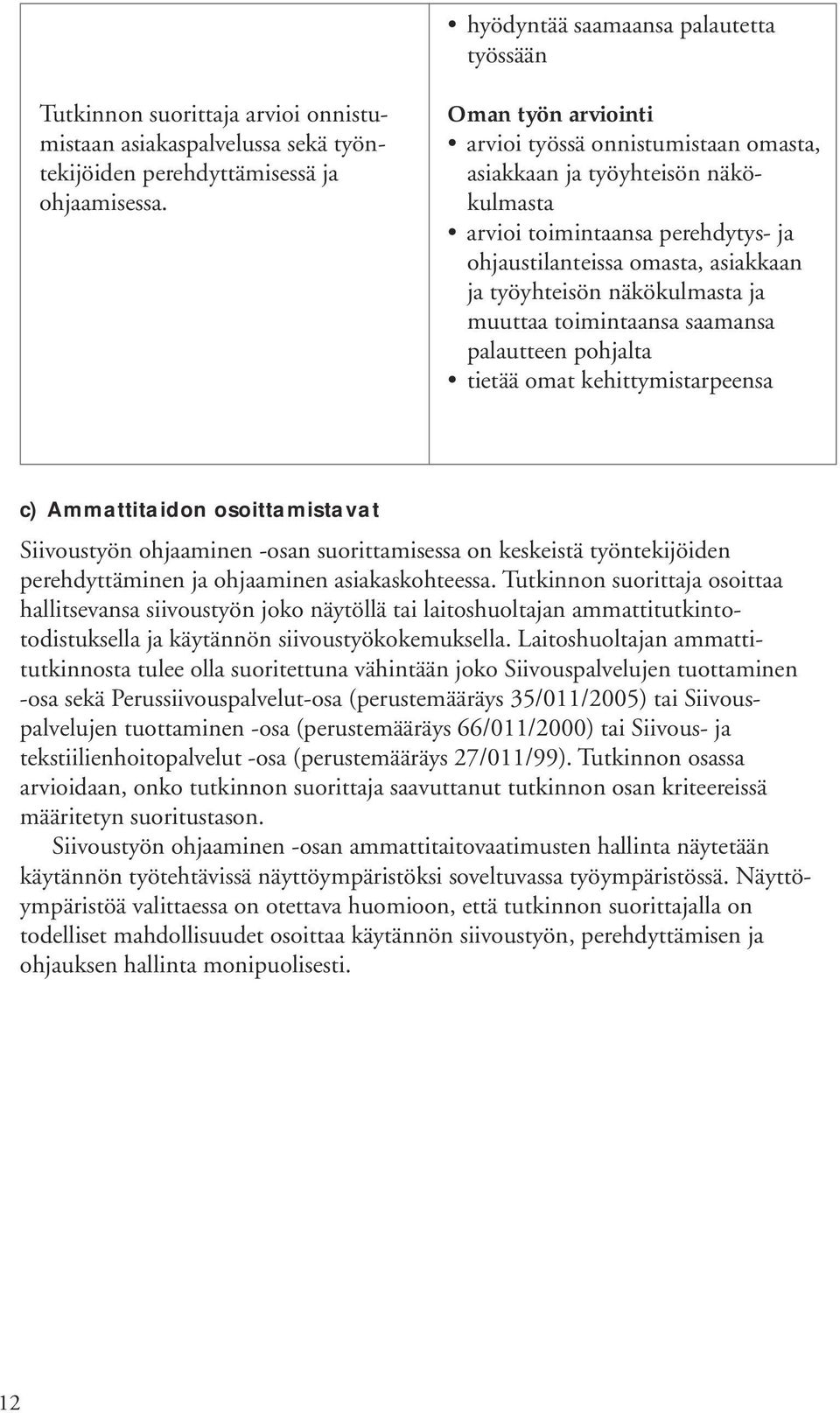 muuttaa toimintaansa saamansa palautteen pohjalta tietää omat kehittymistarpeensa c) Ammattitaidon osoittamistavat Siivoustyön ohjaaminen -osan suorittamisessa on keskeistä työntekijöiden