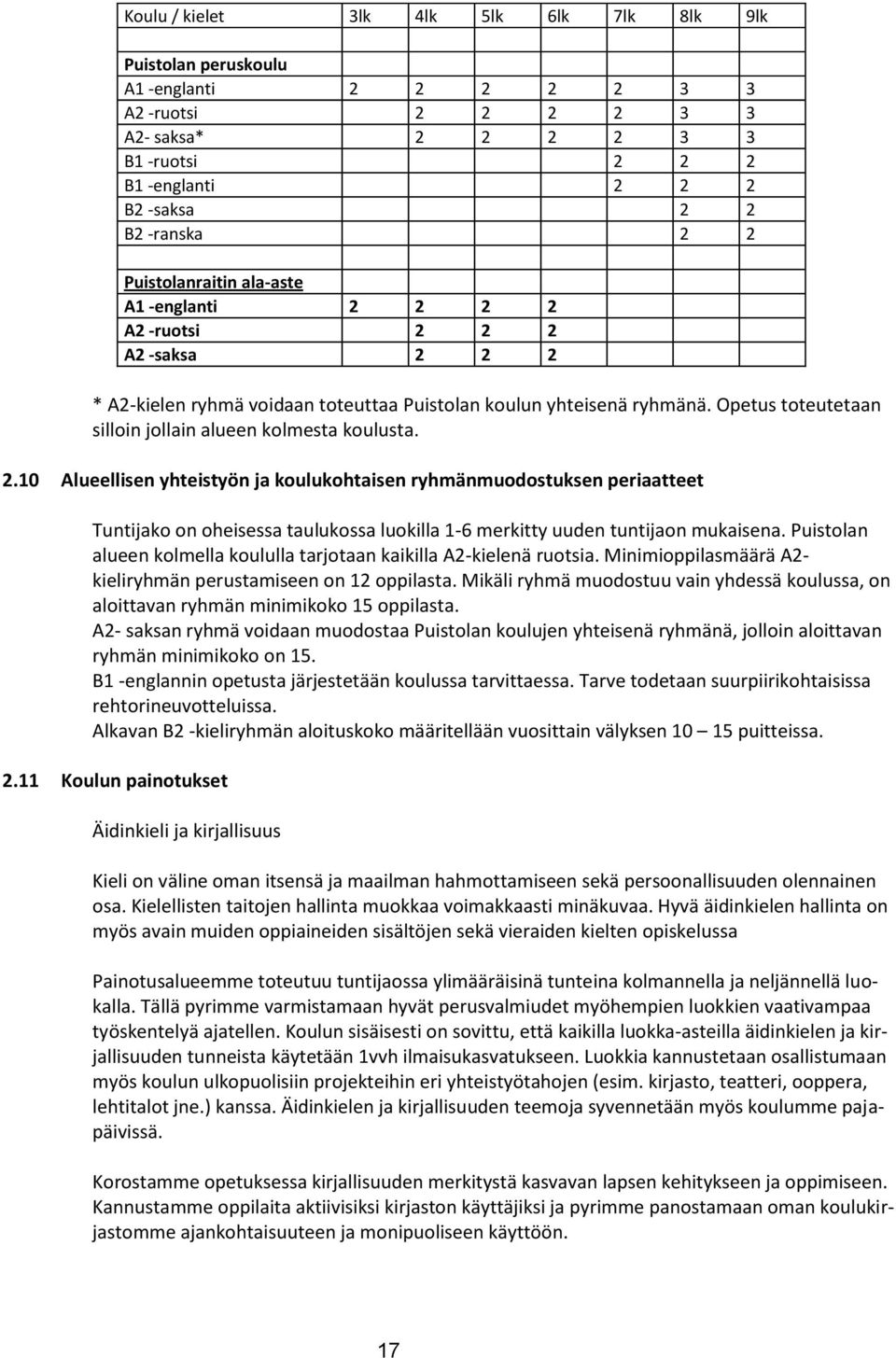 Opetus toteutetaan silloin jollain alueen kolmesta koulusta. 2.