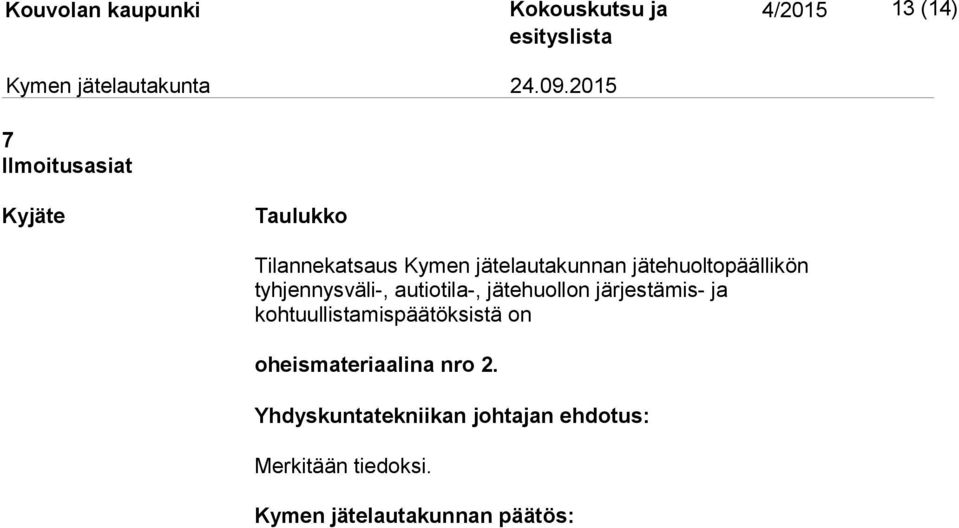 tyhjennysväli-, autiotila-, jätehuollon järjestämis- ja