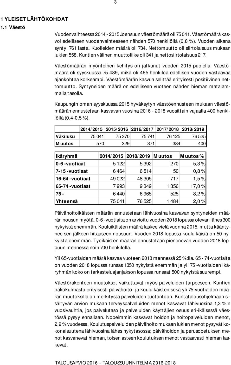 Väestömäärän myönteinen kehitys on jatkunut vuoden 2015 puolella. Väestömäärä oli syyskuussa 75 489, mikä oli 465 henkilöä edellisen vuoden vastaavaa ajankohtaa korkeampi.