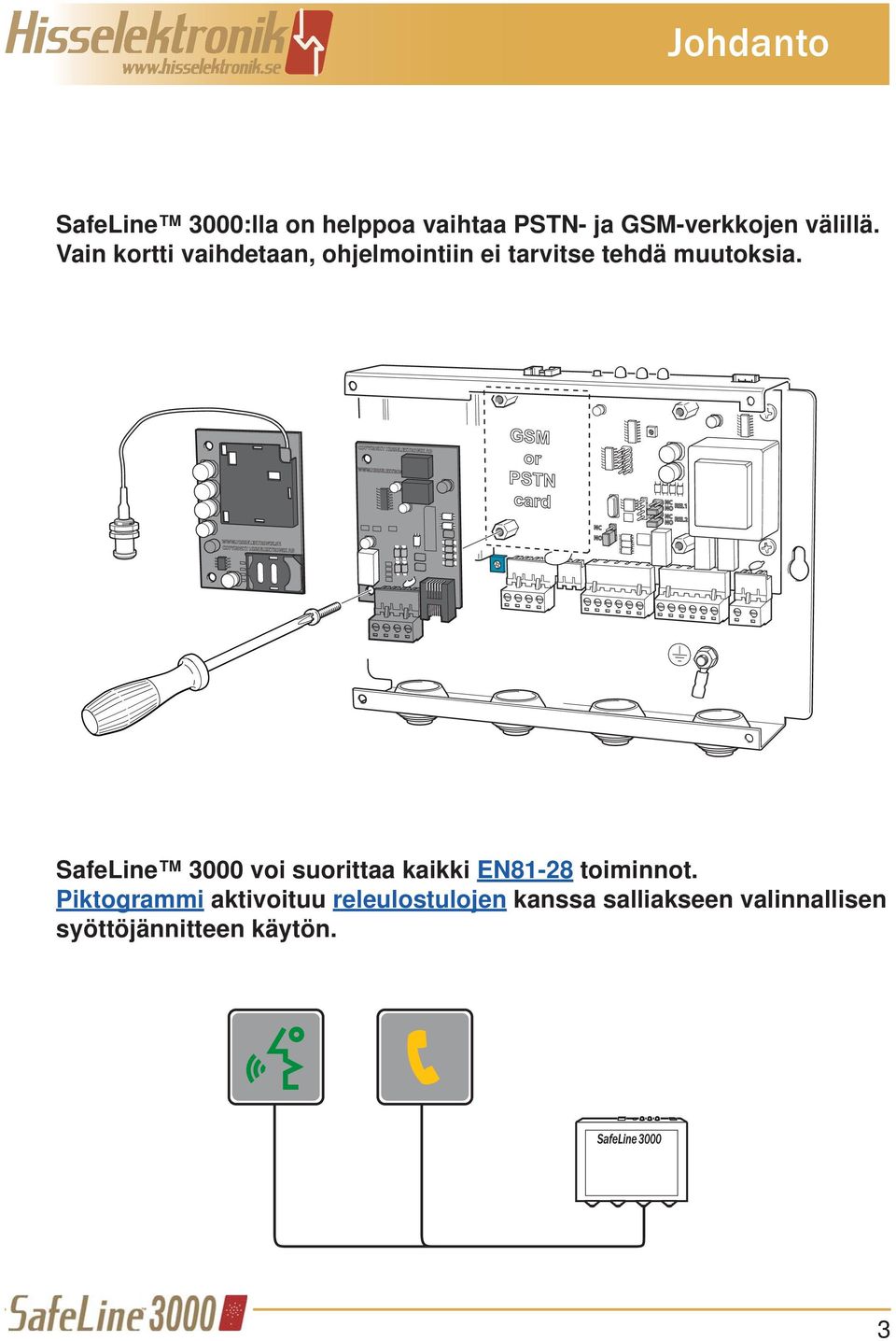 SafeLine 3000 voi suorittaa kaikki EN81-28 toiminnot.