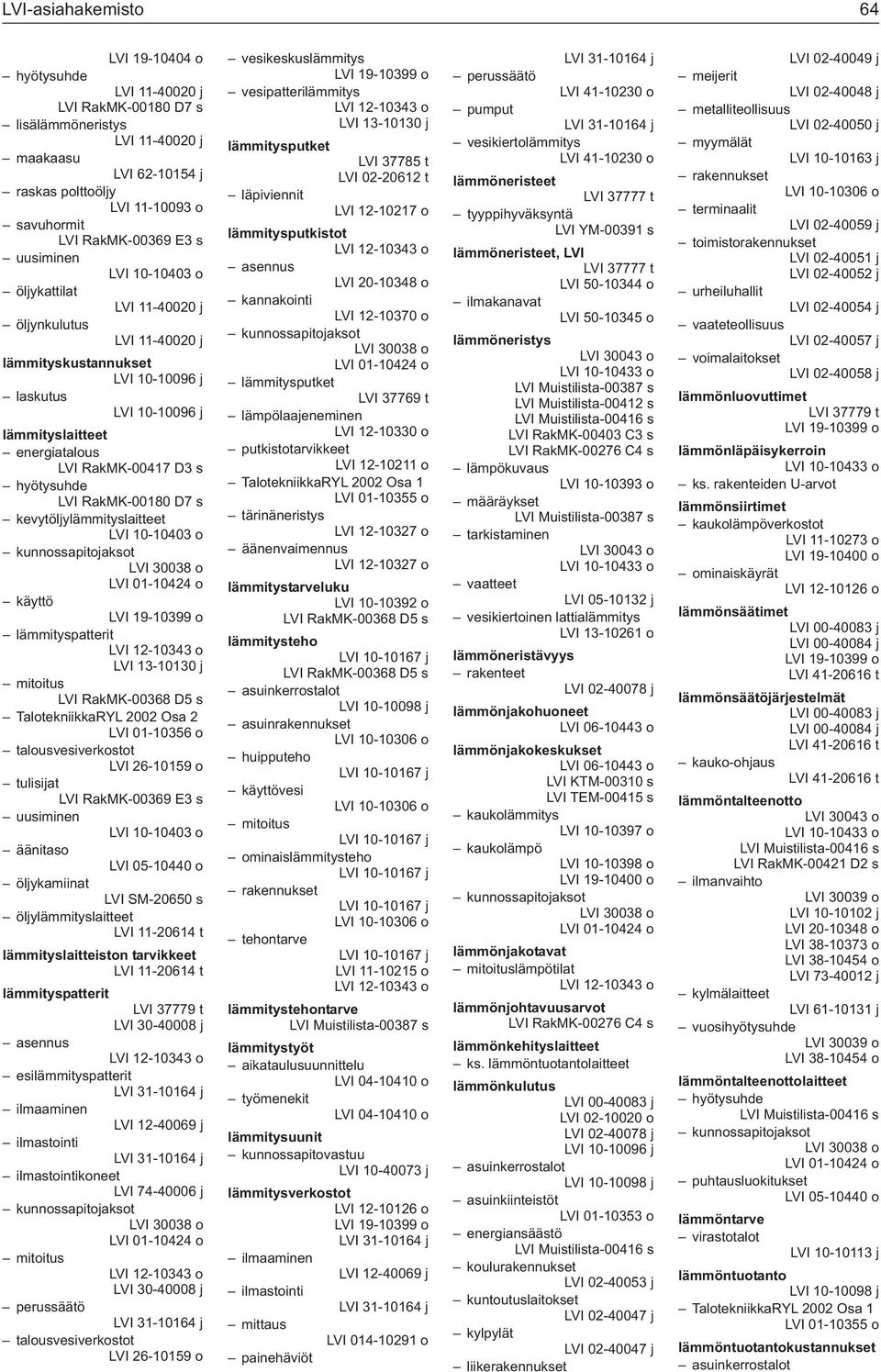 hyötysuhde LVI RakMK-00180 D7 s kevytöljylämmityslaitteet LVI 10-10403 o käyttö LVI 19-10399 o lämmityspatterit LVI 12-10343 o LVI 13-10130 j LVI RakMK-00368 D5 s talousvesiverkostot LVI 26-10159 o