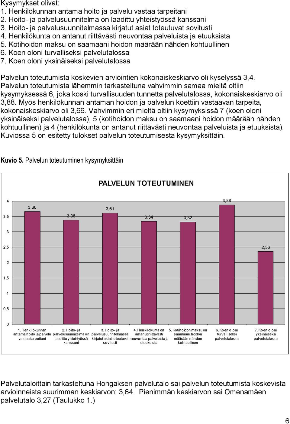 Kotihoidon maksu on saamaani hoidon määrään nähden kohtuullinen 6. Koen oloni turvalliseksi palvelutalossa 7.