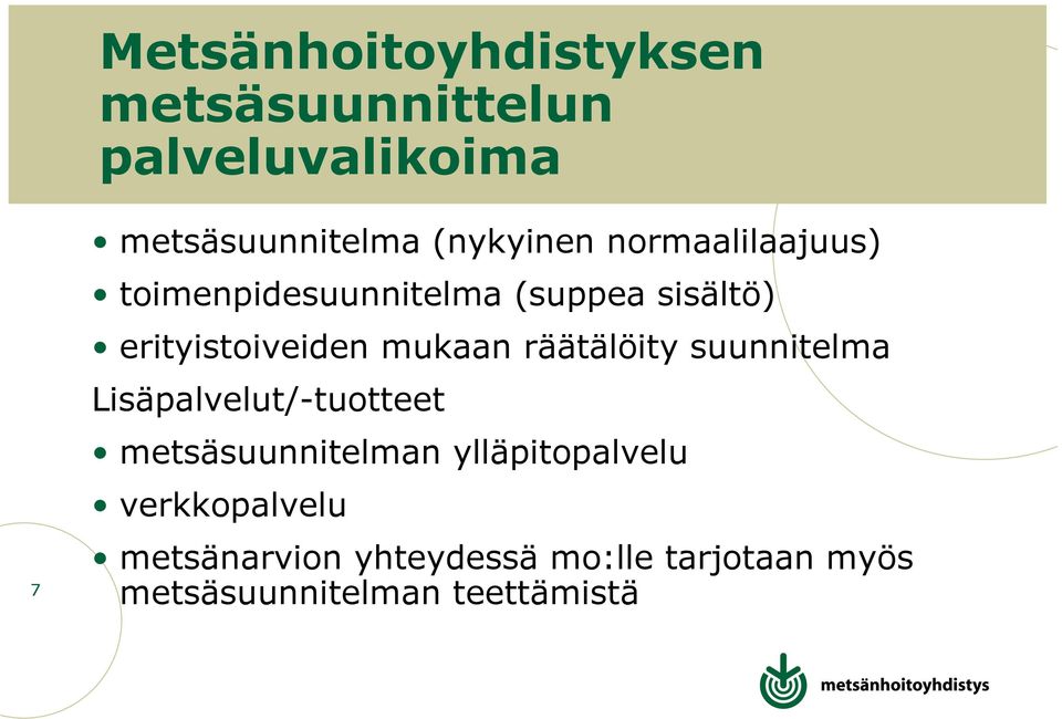 mukaan räätälöity suunnitelma Lisäpalvelut/-tuotteet metsäsuunnitelman