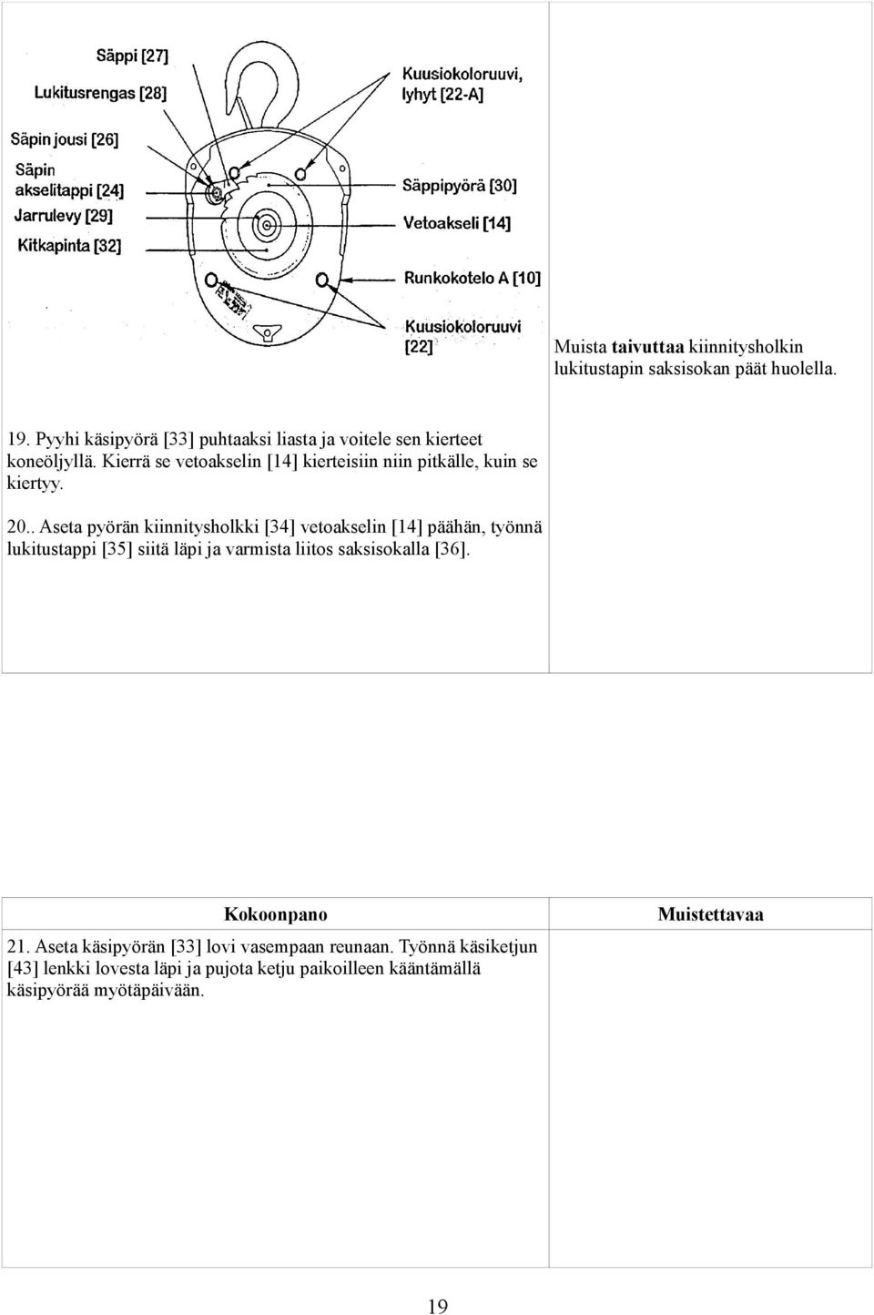 Kierrä se vetoakselin [4] kierteisiin niin pitkälle, kuin se kiertyy. 0.