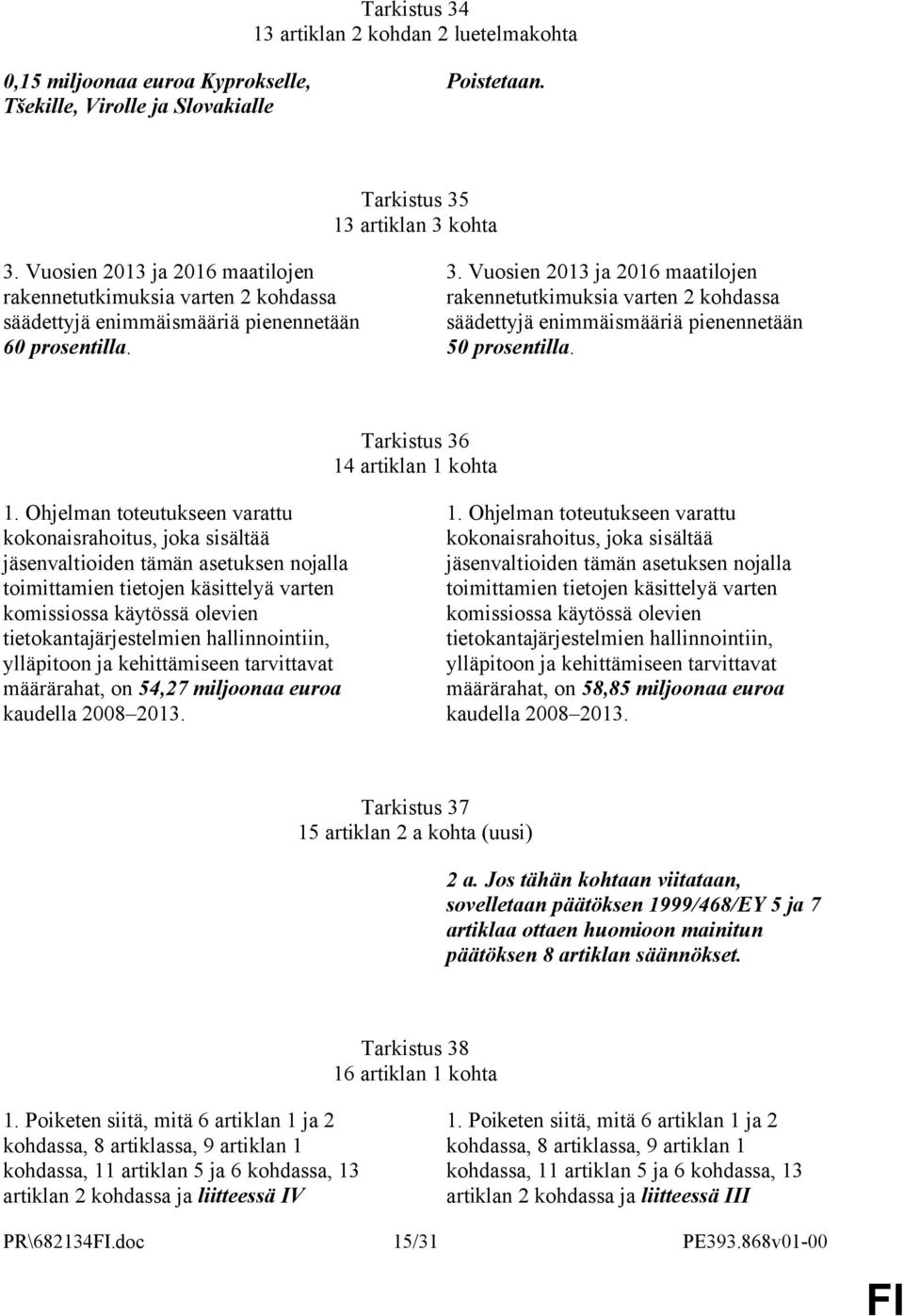 Vuosien 2013 ja 2016 maatilojen rakennetutkimuksia varten 2 kohdassa säädettyjä enimmäismääriä pienennetään 50 prosentilla. Tarkistus 36 14 artiklan 1 kohta 1.