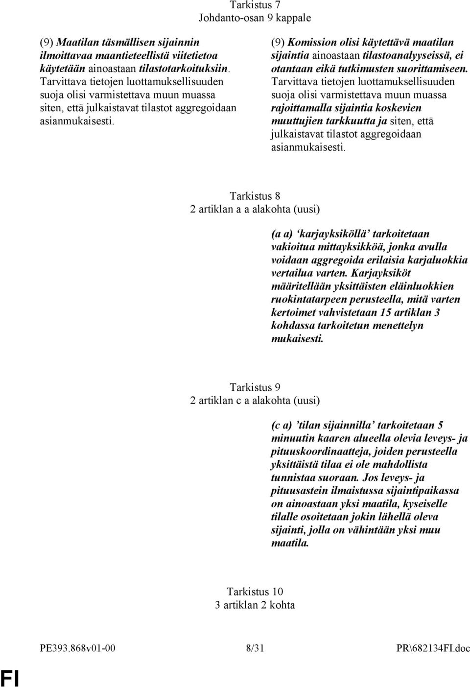 (9) Komission olisi käytettävä maatilan sijaintia ainoastaan tilastoanalyyseissä, ei otantaan eikä tutkimusten suorittamiseen.