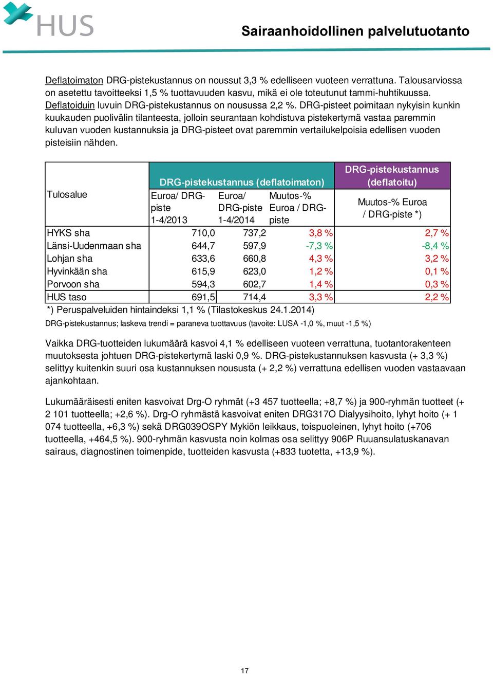 DRG-pisteet poimitaan nykyisin kunkin kuukauden puolivälin tilanteesta, jolloin seurantaan kohdistuva pistekertymä vastaa paremmin kuluvan vuoden kustannuksia ja DRG-pisteet ovat paremmin