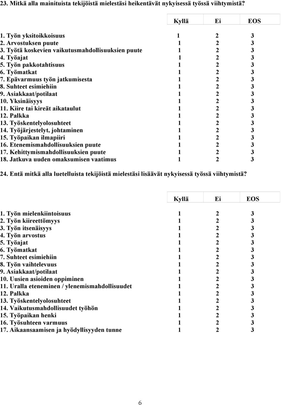 Työjärjestelyt, johtaminen. Työpaikan ilmapiiri 6. Etenemismahdollisuuksien puute 7. Kehittymismahdollisuuksien puute 8. Jatkuva uuden omaksumisen vaatimus.