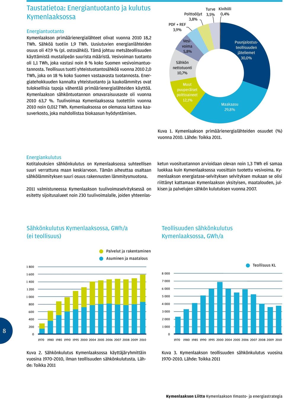 Vesivoiman tuotanto oli 1,1 TWh, joka vastasi noin 8 % koko Suomen vesivoimantuotannosta. Teollisuus tuotti yhteistuotantosähköä vuonna 2010 2,0 TWh, joka on 18 % koko Suomen vastaavasta tuotannosta.