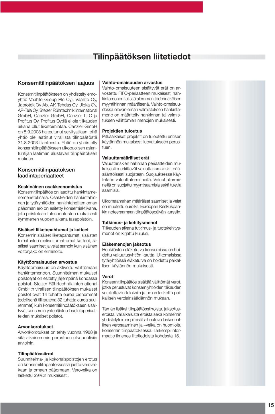 2003 hakeutunut selvitystilaan, eikä yhtiö ole laatinut virallista tilinpäätöstä 31.8.2003 tilanteesta.