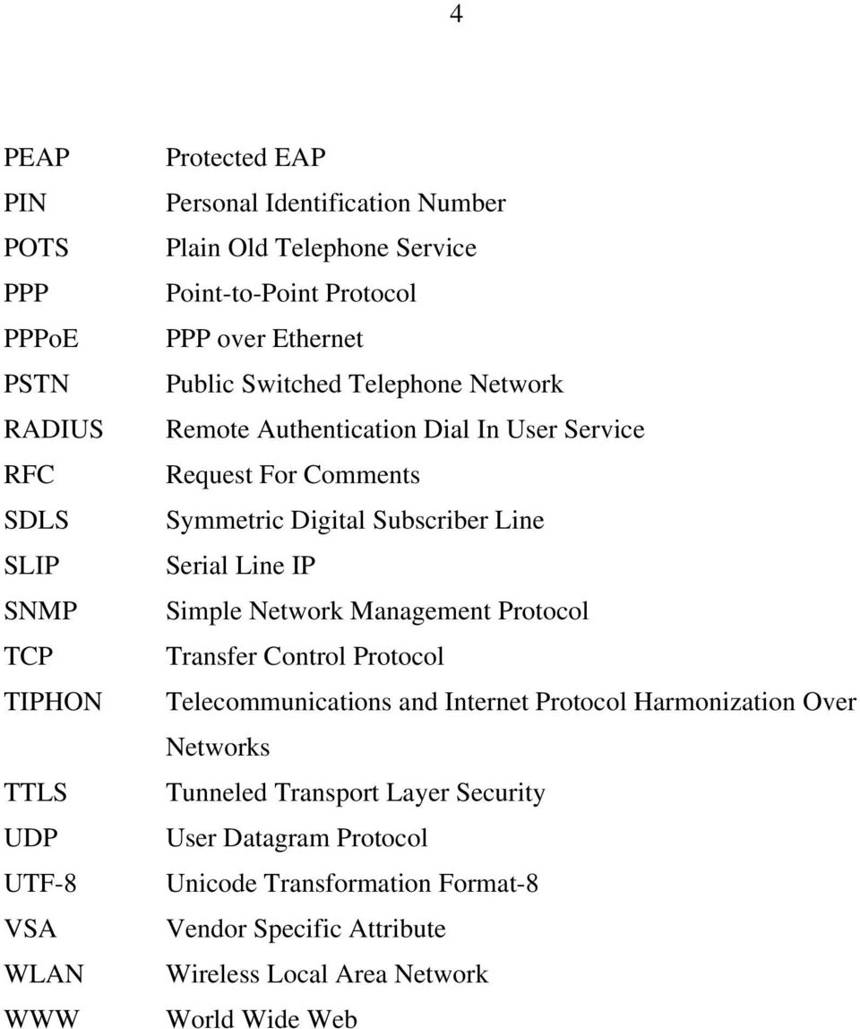 Digital Subscriber Line Serial Line IP Simple Network Management Protocol Transfer Control Protocol Telecommunications and Internet Protocol Harmonization Over