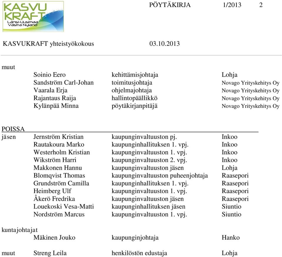 Inkoo Rautakoura Marko kaupunginhallituksen 1. vpj.