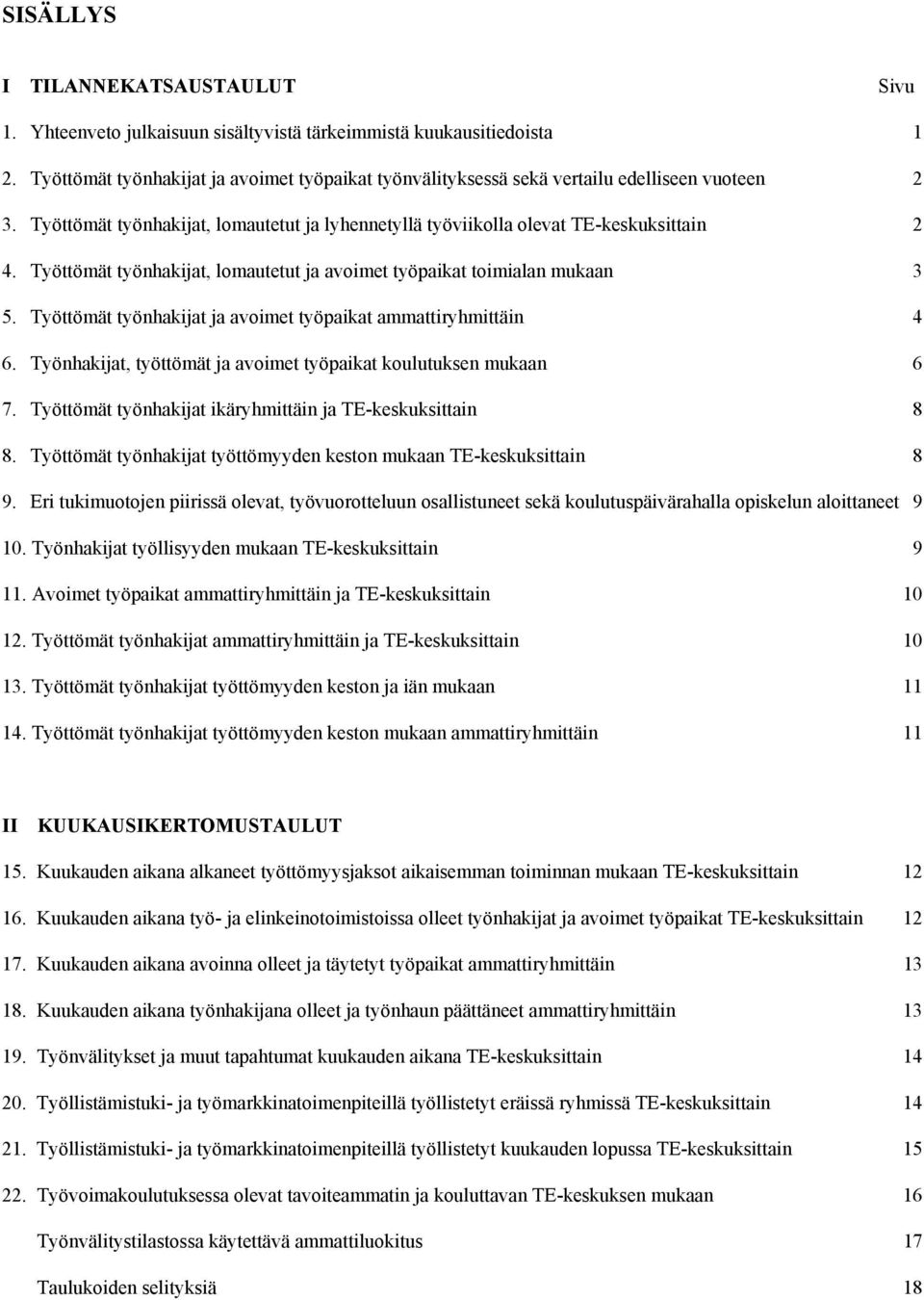 Työttömät työnhakijat, lomautetut ja avoimet työpaikat toimialan mukaan 3 5. Työttömät työnhakijat ja avoimet työpaikat ammattiryhmittäin 4 6.