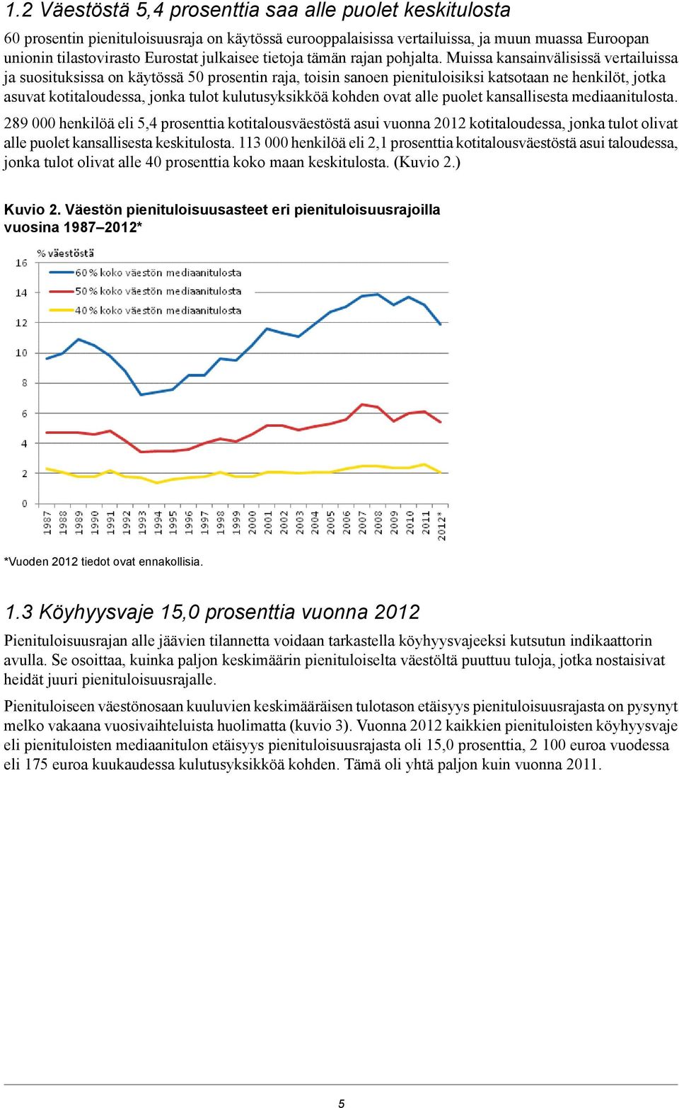 Muissa kansainvälisissä vertailuissa ja suosituksissa on käytössä 50 prosentin raja, toisin sanoen pienituloisiksi katsotaan ne henkilöt, jotka asuvat kotitaloudessa, jonka tulot kulutusyksikköä