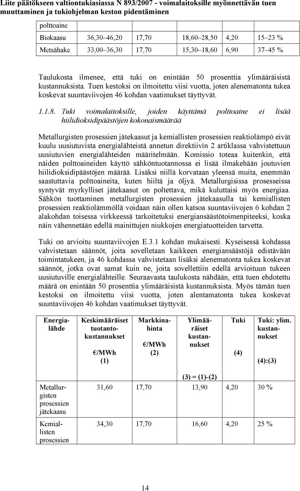 Tuki voimalaitoksille, joiden käyttämä polttoaine ei lisää hiilidioksidipäästöjen kokonaismäärää Metallurgisten prosessien jätekaasut ja kemiallisten prosessien reaktiolämpö eivät kuulu uusiutuvista