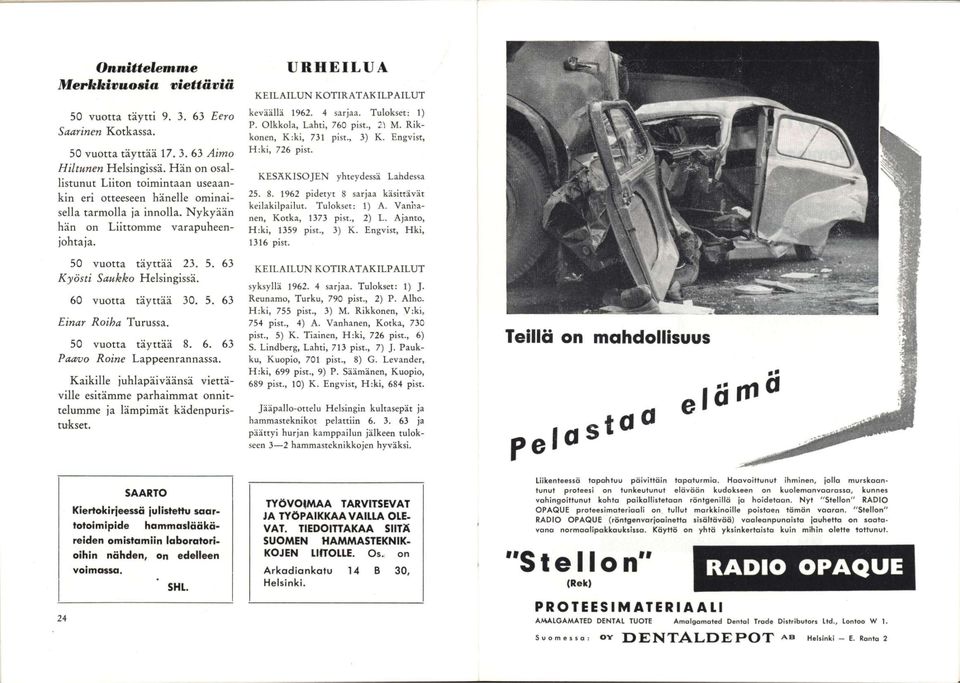 Olkkola, Lahti, 760 pist., 21 M. Rikkonen, K:ki, 731 pist., 3) K. Engvist, H:ki, 726 pist. KESÄKISOJEN yhteydessä Lahdessa 25. 8. 1962 pidetyt 8 sarjaa käsittävät keiiakiipaiiut. Tulokset: 1) A.