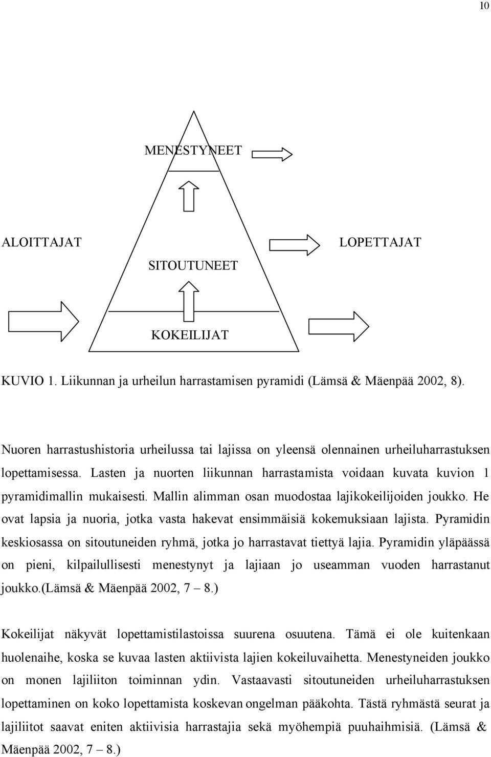 Mallin alimman osan muodostaa lajikokeilijoiden joukko. He ovat lapsia ja nuoria, jotka vasta hakevat ensimmäisiä kokemuksiaan lajista.