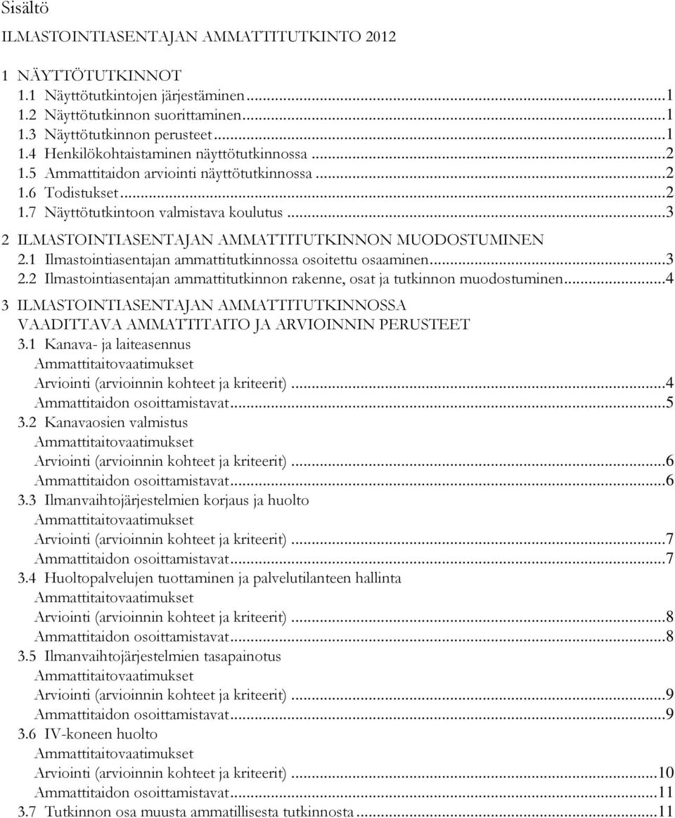 .. 3 2 ILMASTOINTIASENTAJAN AMMATTITUTKINNON MUODOSTUMINEN... 3 2.1 Ilmastointiasentajan ammattitutkinnossa osoitettu osaaminen... 3 2.2 Ilmastointiasentajan ammattitutkinnon rakenne, osat ja tutkinnon muodostuminen.