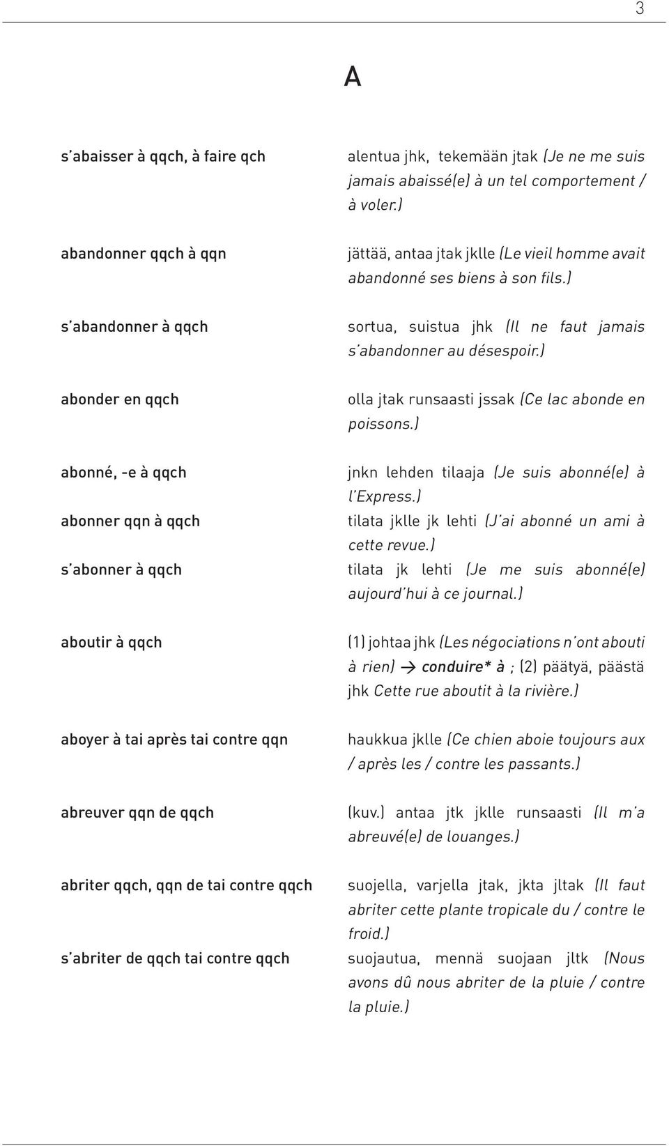 ) abonder en qqch olla jtak runsaasti jssak (Ce lac abonde en poissons.) abonné, -e à qqch abonner qqn à qqch s abonner à qqch jnkn lehden tilaaja (Je suis abonné(e) à l Express.