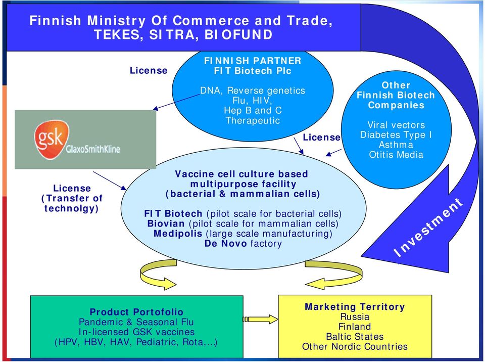 mammalian cells) FIT Biotech (pilot scale for bacterial cells) Biovian (pilot scale for mammalian cells) Medipolis (large scale manufacturing) De Novo factory Investment