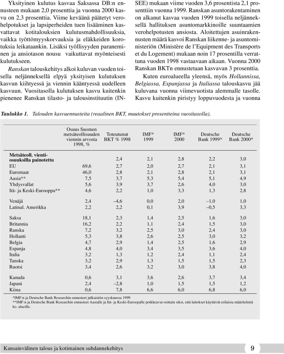 Lisäksi työllisyyden paraneminen ja ansiotason nousu vaikuttavat myönteisesti kulutukseen.