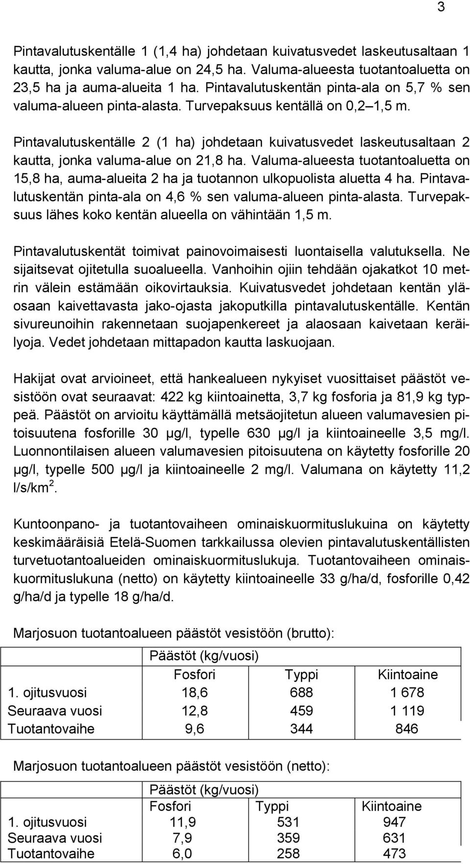 Pintavalutuskentälle 2 (1 ha) johdetaan kuivatusvedet laskeutusaltaan 2 kautta, jonka valuma-alue on 21,8 ha.