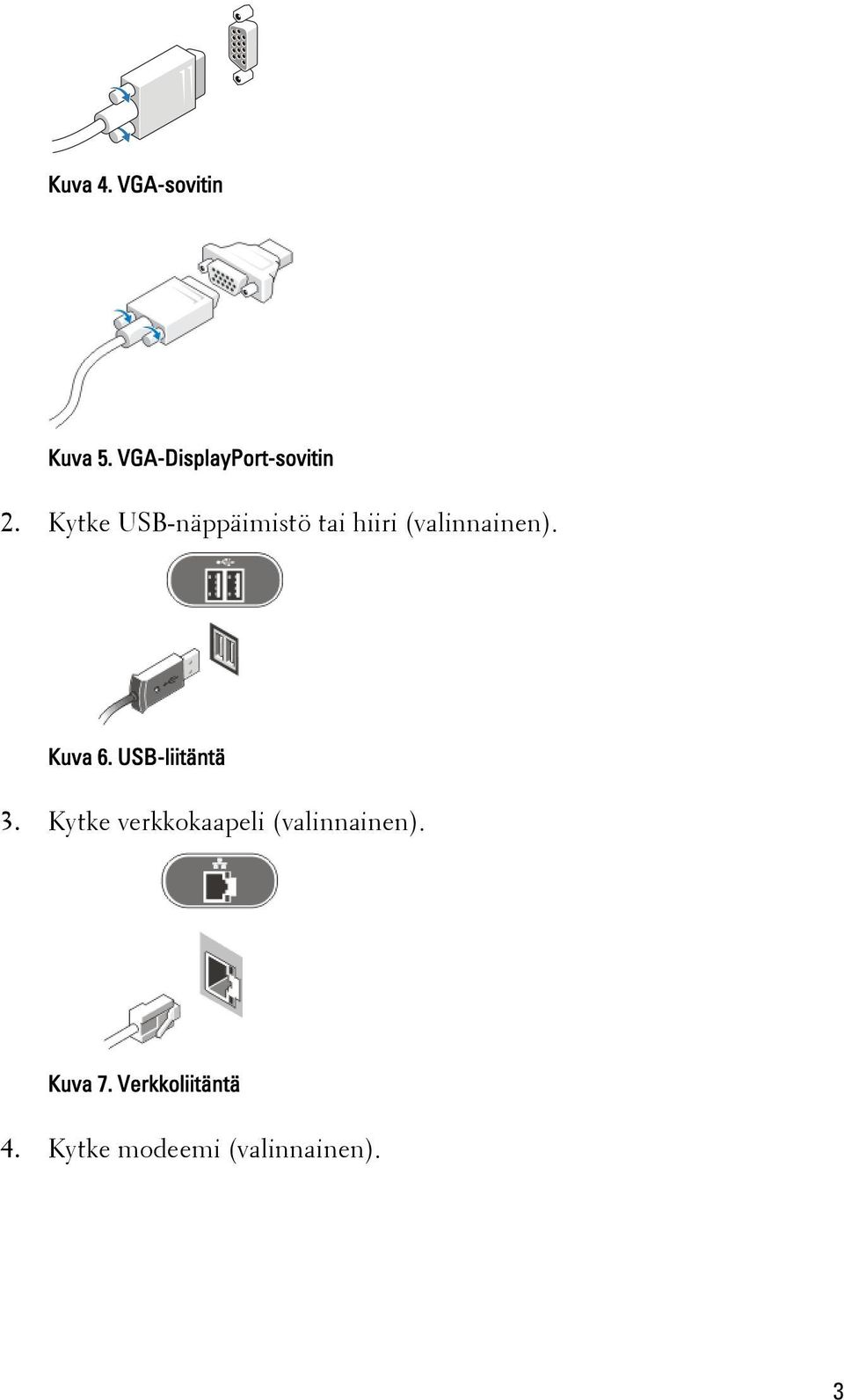 USB-liitäntä 3. Kytke verkkokaapeli (valinnainen).