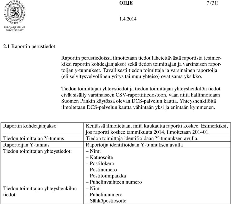 Tavallisesti tiedon toimittaja ja varsinainen raportoija (eli selvitysvelvollinen yritys tai muu yhteisö) ovat sama yksikkö.