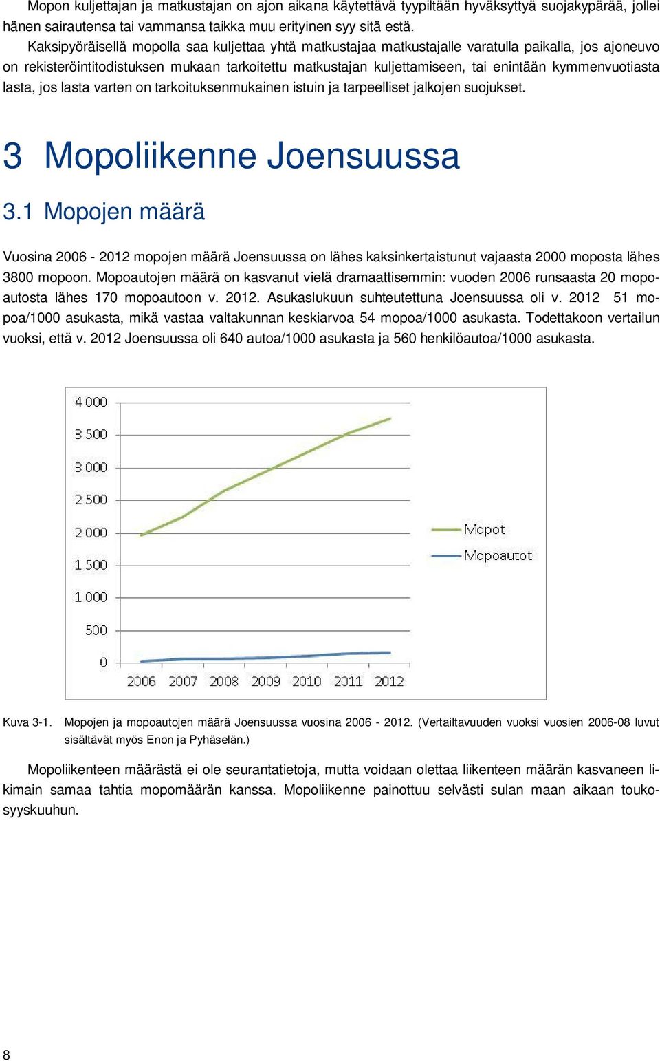 kymmenvuotiasta lasta, jos lasta varten on tarkoituksenmukainen istuin ja tarpeelliset jalkojen suojukset. 3 Mopoliikenne Joensuussa 3.