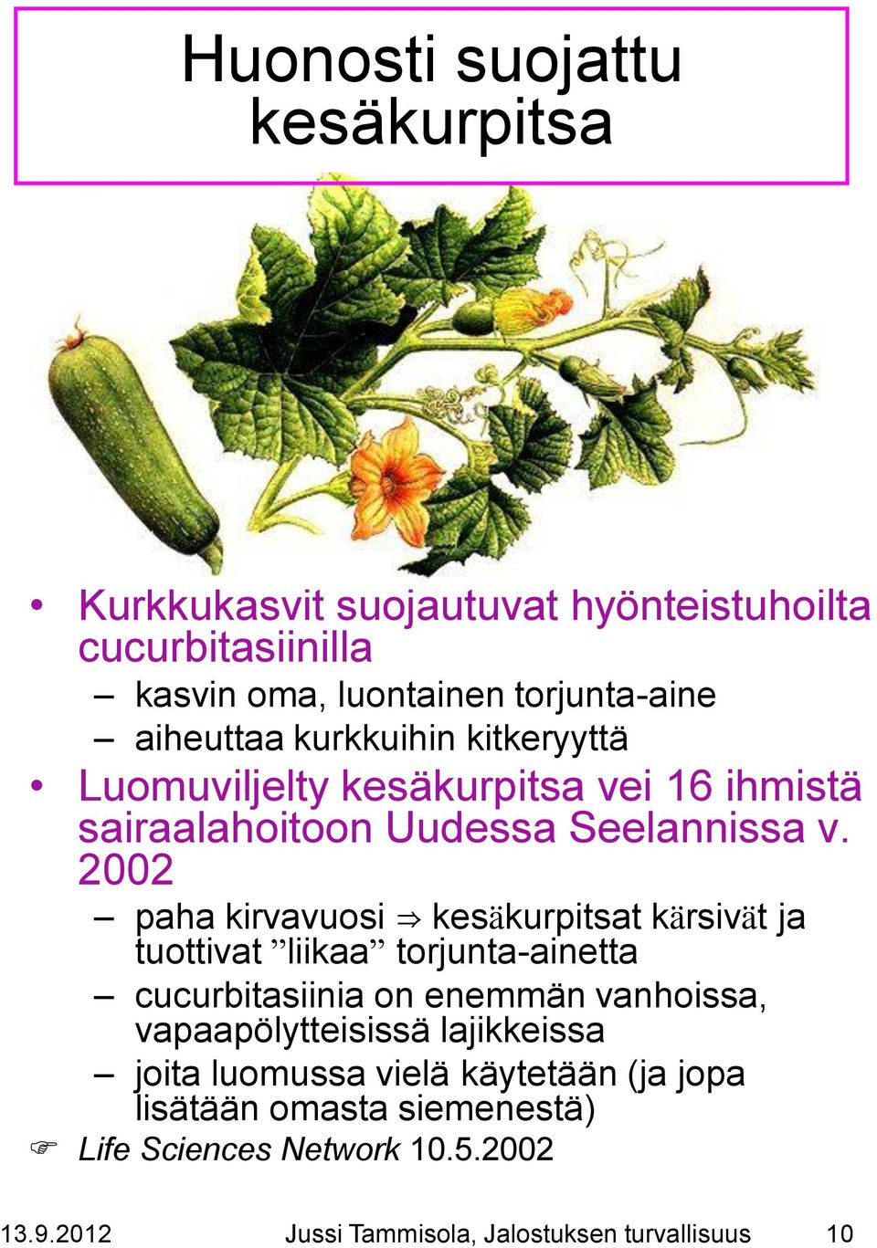 2002 paha kirvavuosi kesäkurpitsat kärsivät ja tuottivat liikaa torjunta-ainetta cucurbitasiinia on enemmän vanhoissa,