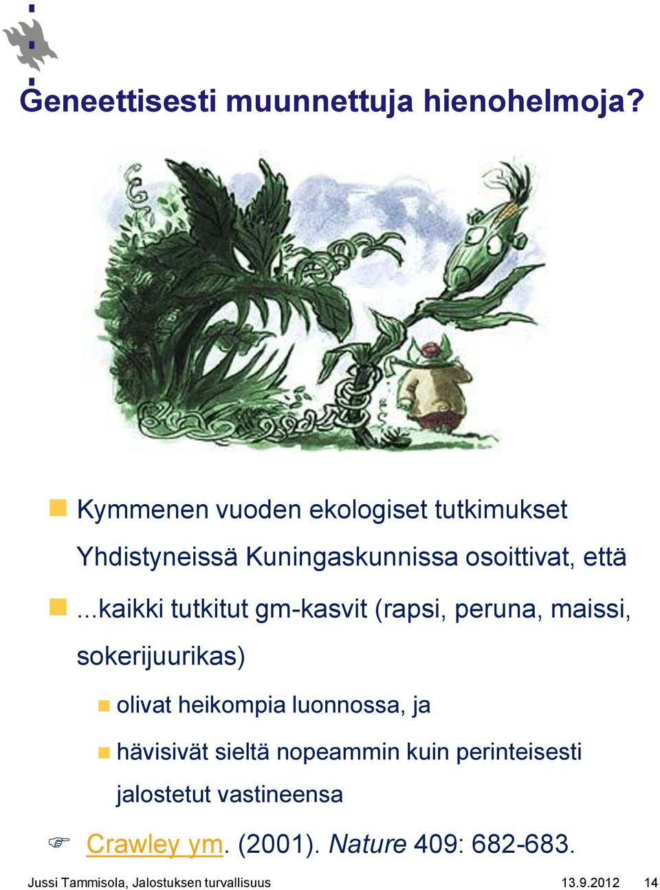 ..kaikki tutkitut gm-kasvit (rapsi, peruna, maissi, sokerijuurikas) olivat heikompia luonnossa,