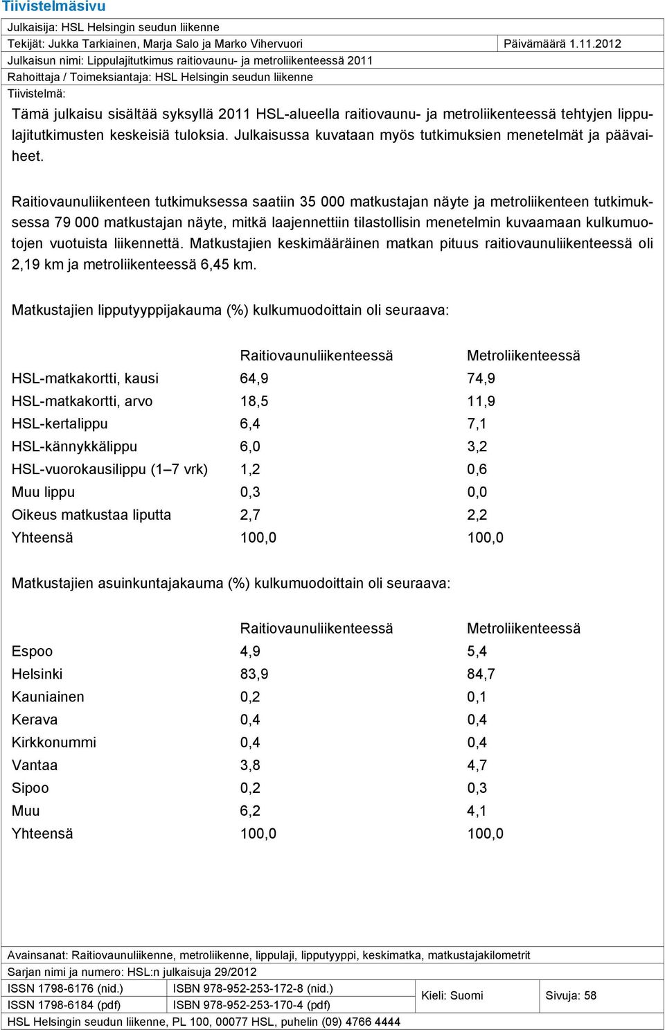 raitiovaunu- ja metroliikenteessä tehtyjen lippulajitutkimusten keskeisiä tuloksia. Julkaisussa kuvataan myös tutkimuksien menetelmät ja päävaiheet.