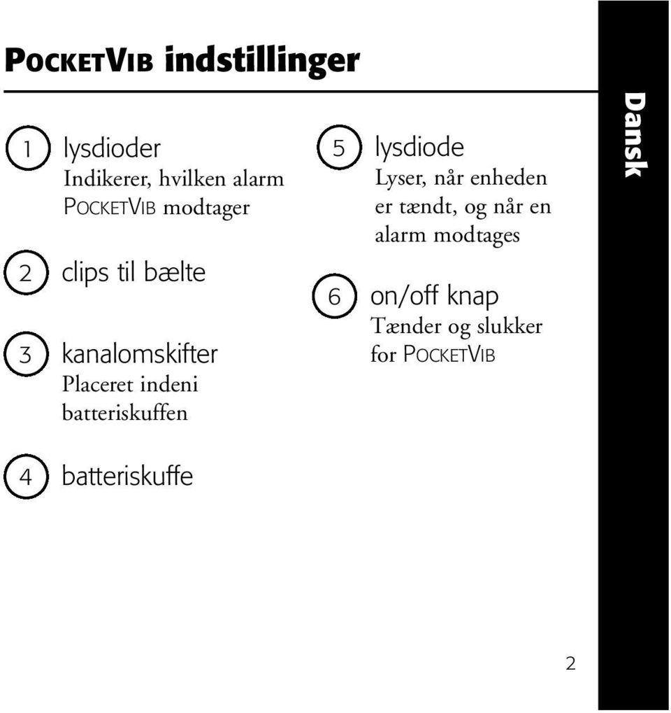 batteriskuffen 5 lysdiode Lyser, når enheden er tændt, og når en