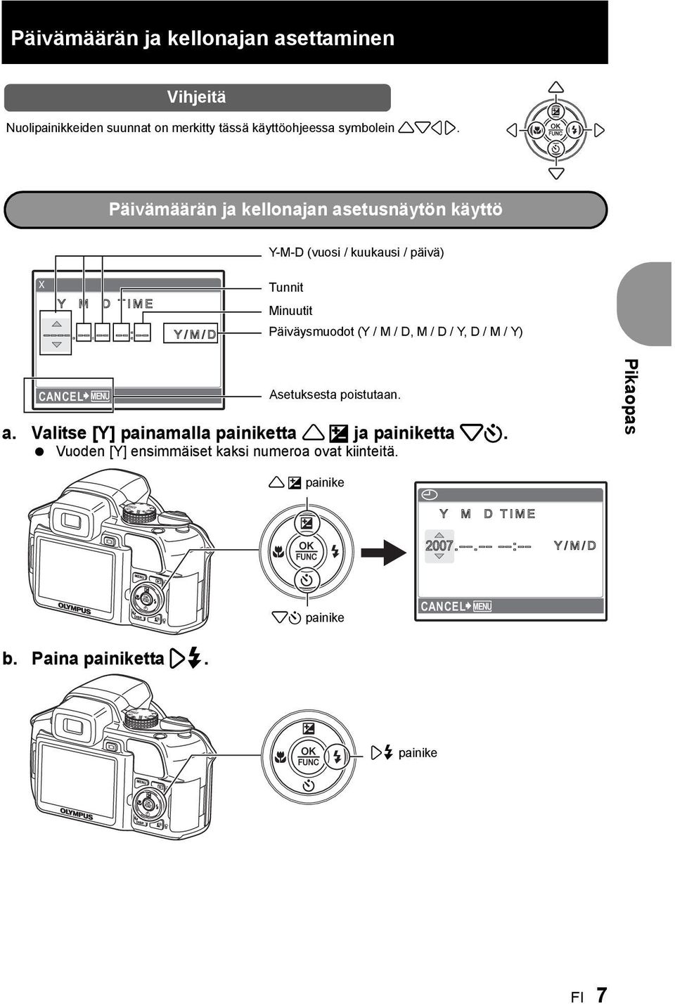 -.--.-- --:-- Y/M/D / Tunnit Minuutit Päiväysmuodot (Y / M / D, M / D / Y, D / M / Y) CANCEL MENU Asetuksesta poistutaan. a.