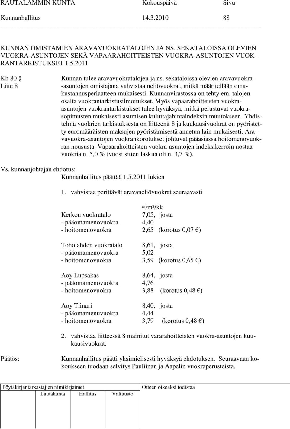 Kunnanvirastossa on tehty em. talojen osalta vuokrantarkistusilmoitukset.