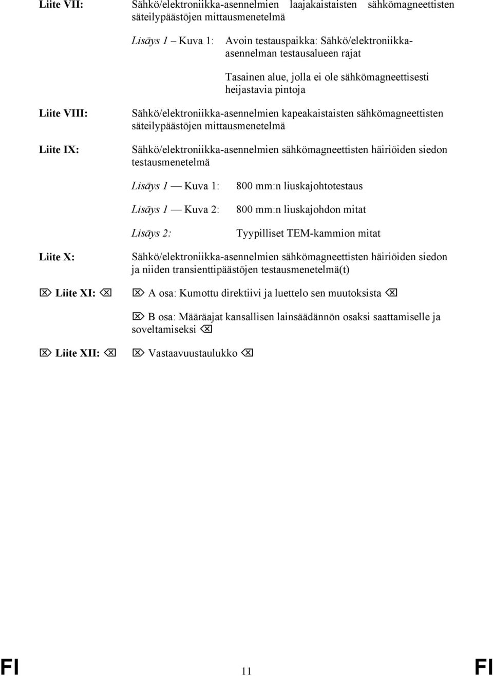 Sähkö/elektroniikka-asennelmien sähkömagneettisten häiriöiden siedon testausmenetelmä Lisäys 1 Kuva 1: Lisäys 1 Kuva 2: Lisäys 2: 800 mm:n liuskajohtotestaus 800 mm:n liuskajohdon mitat Tyypilliset