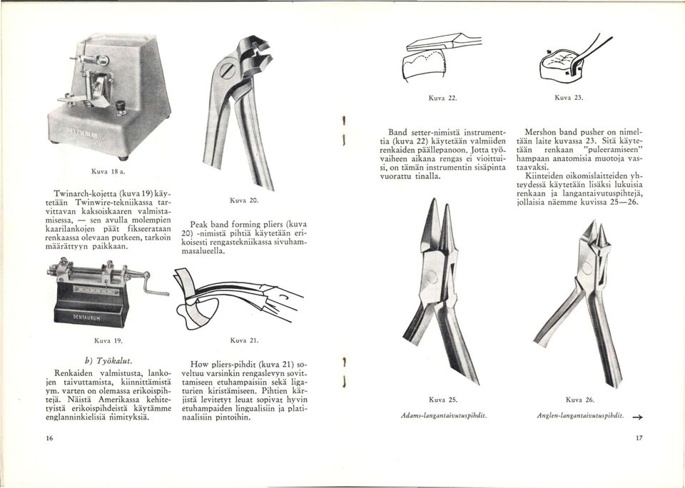 paikkaan. Kuva 20. Peak hand forming pliers (kuva 20) -nimistä pihtiä käytetään erikoisesti rengastekniikassa sivuhammasalueella.