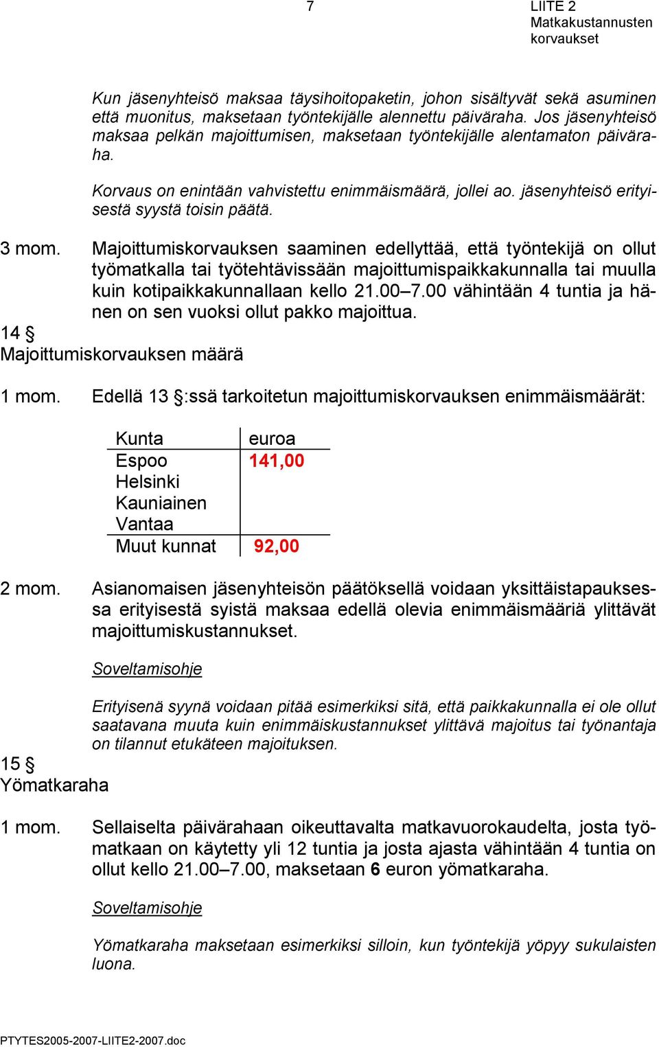 3 mom. Majoittumiskorvauksen saaminen edellyttää, että työntekijä on ollut työmatkalla tai työtehtävissään majoittumispaikkakunnalla tai muulla kuin kotipaikkakunnallaan kello 21.00 7.