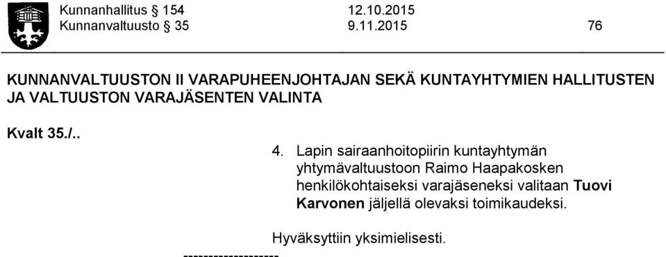 VARAJÄSENTEN VALINTA Kvalt 35./.. 4.