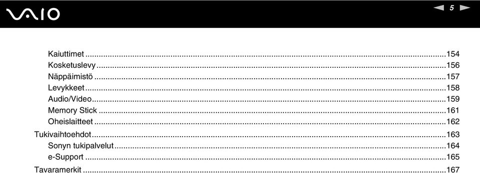 ..161 Oheislaitteet...162 Tukivaihtoehdot.