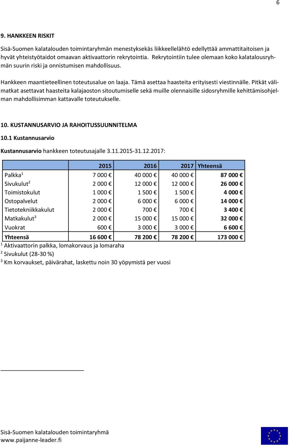 Pitkät välimatkat asettavat haasteita kalajaoston sitoutumiselle sekä muille olennaisille sidosryhmille kehittämisohjelman mahdollisimman kattavalle toteutukselle. 10.