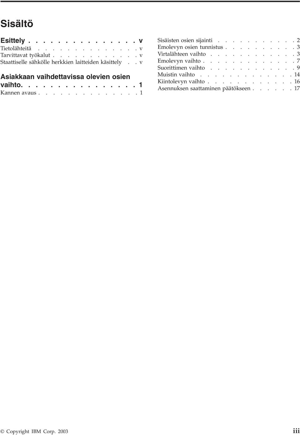 ..........2 Emoleyn osien tunnistus..........3 Virtalähteen aihto............3 Emoleyn aihto.............7 Suorittimen aihto.