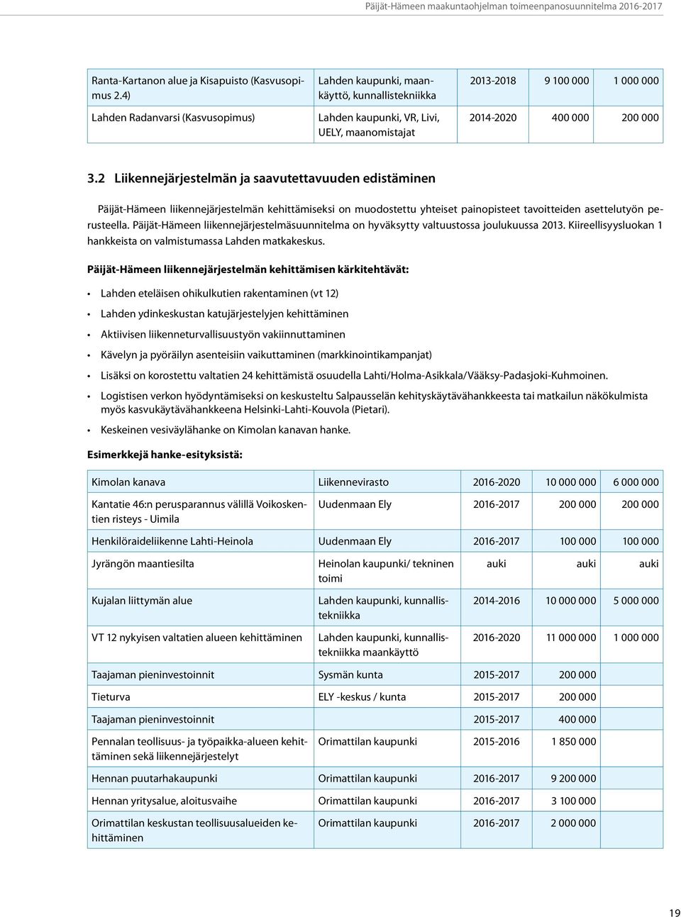 2 Liikennejärjestelmän ja saavutettavuuden edistäminen Päijät-Hämeen liikennejärjestelmän kehittämiseksi on muodostettu yhteiset painopisteet tavoitteiden asettelutyön perusteella.