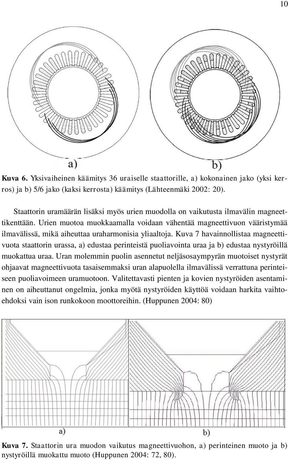 Urien muotoa muokkaamalla voidaan vähentää magneettivuon vääristymää ilmavälissä, mikä aiheuttaa uraharmonisia yliaaltoja.