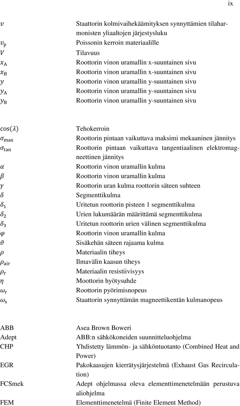 vaikuttava maksimi mekaaninen jännitys Roottorin pintaan vaikuttava tangentiaalinen elektromagneettinen jännitys Roottorin vinon uramallin kulma Roottorin vinon uramallin kulma Roottorin uran kulma